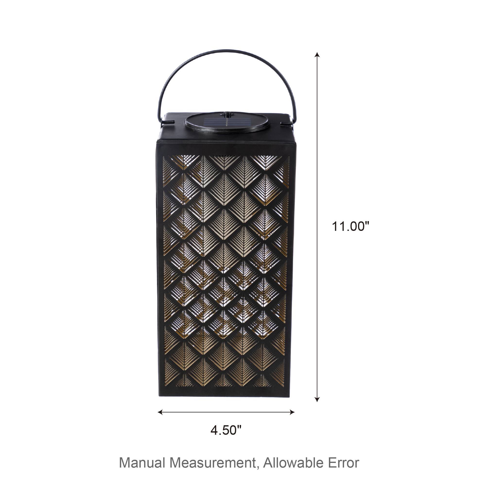Glitzhome® 11" Set of 2 LED Black Square Textured Glass Solar Powered Hanging Lantern